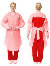 disposable plastic apron with sleeves red