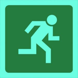 Photoluminescent Sign – Man Running Right – 190 x 190mm – SIGNPMR190