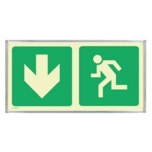 Photoluminescent Sign Frame – Man Running Green Arrow Down – 380 x 190mm – SIGNP2MA(D1)