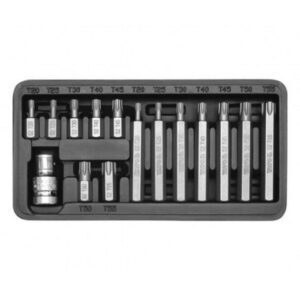 Torx Bit Socket Set – Chrome Vanadium – 1/2″ Connector – Standard Length and Long – 15 Piece – YT-0411