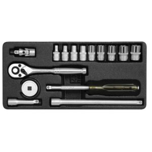 Socket Set – AS-Drive 6 Point – Chrome Vanadium – 1/4″ Connector – 15 Piece – YT-14411