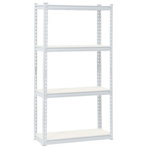 Steel Shelving – 4 Tier – Medium Duty – Boltless – Metal Frame – MDF Shelves – White – ADIY3901