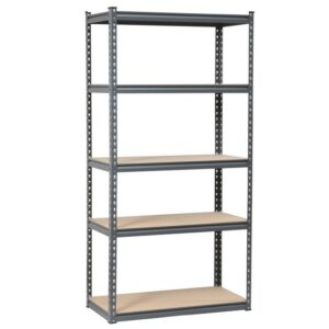Steel Shelving – 5 Tier – Heavy Duty – Boltless – Metal Frame and MDF Shelves – Grey – ADIY3904