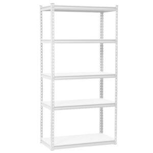 Steel Shelving – 5 Tier – Heavy Duty – Boltless – Metal Frame and MDF Shelves – White – ADIY3903