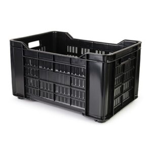 Stack Crate – Agri Lug – Plastic Box – Vented Base and Sides – 53 x 35.5 x 29 cm – Recycled Material – Black – PI-401-Vented-black