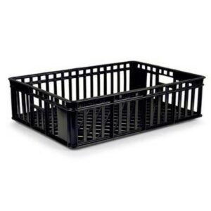 Freezer Stacking Crate – Plastic Box – Vented Base and Sides – 63.5 x 45.5 x 17 cm – Recycled Material – Black – PI-735-black