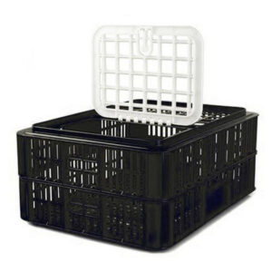 Live Chicken Crate with Lid – Plastic Bird Coop – Vented – 74 x 53 x 31 cm – Recycled Material – Black – PI-LB10-w_Lid-black