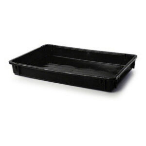 Stack Nest Crate – Plastic Box – Solid Sides and Base – 60 x 40 x 7.5 cm – Recycled Material – Black – PI-647-S-black