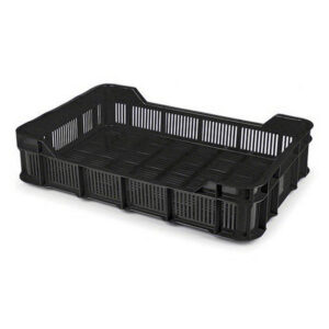 Stack Crate – Plastic Box – Vented Base and Sides – 53 x 35.5 x 11.5 cm – Recycled Material – Black – PI-430-Vented-black