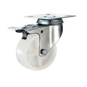 Castor Wheels – Nylon – Top Plate Swivel – Brake – White – 100mm – TOOC485