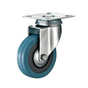 Castor Wheels – Blue Rubber- Top Swivel – Fixed Plate – 125mm – TOOC455