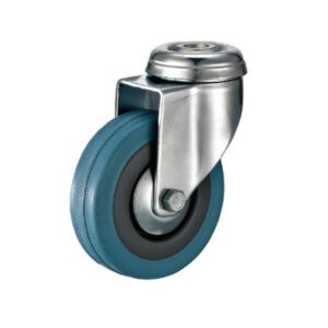 Castor Wheels – Blue Rubber – Bolt Hole – Swivel – 100mm – TOOC444