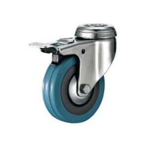 Castor Wheels – Blue Rubber – Bolt Hole Swivel – Brake – 50mm – TOOC427