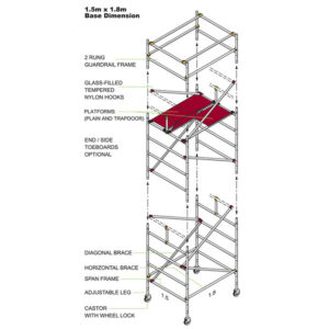 Wide Aluminium Span Tower – 1850 x 1500 x 20200mm – SPANTWR20200