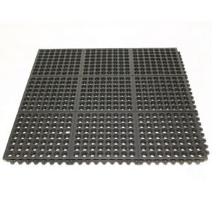 Rubber Tile – Fatigue-Step with Holes Anti-Fatigue Interlocking Mat – No Edging Available – 90 x 90 x 1.4 cm – Black – SS010006
