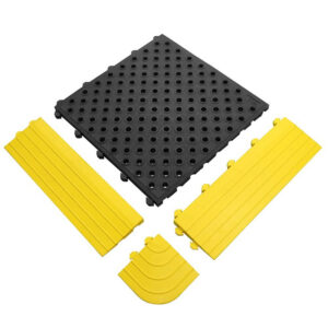 Rubber Tile Male Edging – Fatigue-Lock Interlocking Anti-Fatigue Mat – 50 x 15 x 2.4 cm – Yellow – FLE070002M