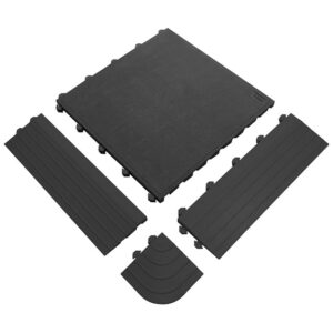 Rubber Tile Corner Edging – Fatigue-Lock Interlocking Anti-Fatigue Mat – 15 x 15 x 2.4 cm – Black – FLC010003