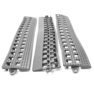 Floor Tile Male Edge – Flexi-Deck Interlinking Anti-Slip Drainage PVC Mat – 30 x 5 x 1.3 cm – Grey – Pack of 3 – FD060002M3