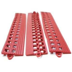 Floor Tile Male Edge – Flexi-Deck Interlinking Anti-Slip Drainage PVC Mat – 30 x 5 x 1.3 cm – Red – Pack of 3 – FD030002M3