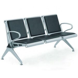 Airport Bench – Indoor Waiting Room Seat – Stainless Steel – Upholstered – Three Seater – Flat Pack – 185 x 67 x 82 cm – PF03A-black