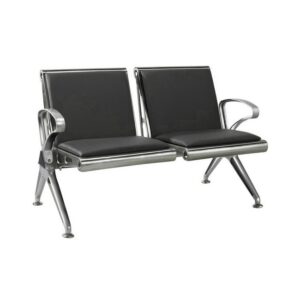 Airport Bench – Indoor Waiting Room Seat – Stainless Steel – Upholstered – Two Seater – Flat Pack – 127 x 67 x 82 cm – PF02A-black