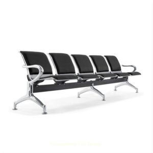 Airport Bench – Indoor Waiting Room Seat – Chrome – Upholstered – Five Seater – Flat Pack – 302 x 67 x 82 cm – PC05A-black