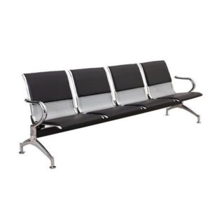 Airport Bench – Indoor Waiting Room Seat – Chrome – Upholstered – Four Seater – Flat Pack – 244 x 67 x 82 cm – PC04A-black