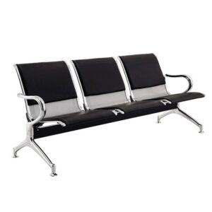 Airport Bench – Indoor Waiting Room Seat – Chrome – Upholstered – Three Seater – Flat Pack – 185 x 67 x 82 cm – PC03A-black