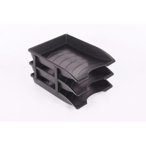 Letter Trays – Plastic – Recycled – Triple – 35 x 26 x 6 cm – Black – Pack of 21 – 017LT-RT