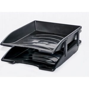 Letter Trays – Plastic – Recycled – Double – 35 x 26 x 6 cm – Black – Pack of 20 – 016LT-RD