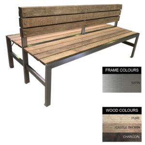 Slimline Bench – Stainless Steel 304 and Wood – Bolt Down – 45x180x98cm – Colour Options – SLBD4242S
