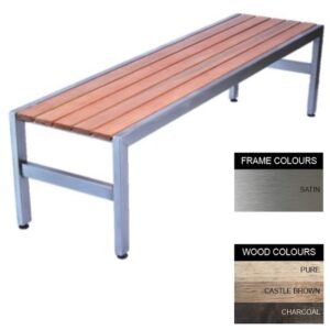 Slimline Bench – Stainless Steel 304 and Wood – Adj. Feet – 45x240x45cm – Colour Options – SL4261S