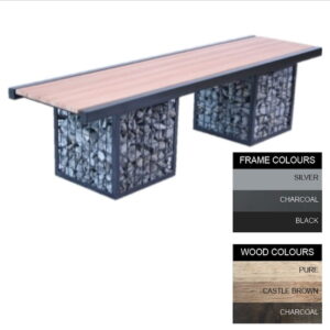 Gabion Bench – Steel and Wood – 45x240x49cm – Colour Options – GB4661PC