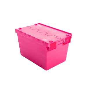 Crate – Security Container – Plastic ALC – Attached Hinged Lid – 68L – 60 x 40 x 36.5cm – Pink – ALC-365-Pink