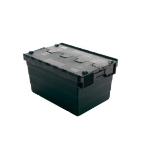 Crate – Security Container – Plastic ALC – Attached Hinged Lid – 68L – 60 x 40 x 36.5cm – Black – ALC-365-Black
