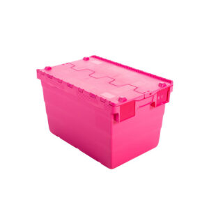 Crate – Security Container – Plastic ALC – Attached Hinged Lid – 52L – 60 x 40 x 32cm – Pink – ALC-320-Pink