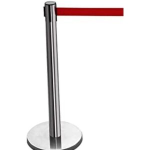 Retractable Queue Barrier Pole – Red Belt – Stainless Steel – 350 x 930mm – HOSQ007RED