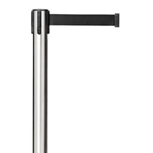 Retractable Queue Barrier Pole – Black Belt – Stainless Steel – 350 x 930mm – HOSQ007BLK