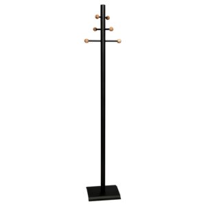 Coat and Hat Stand – Steel – 6 Wooden Balls – 32 x 27 x 175 cm – Black – 822BL