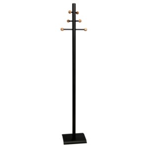 Coat and Hat Stand – Steel – 6 Wooden Balls – 32 x 27 x 175 cm – Black – 822BL