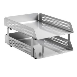 Double Letter Tray – Round Perforated Steel Range – Metal – 35 x 25 x 17 cm – Silver – 800SI