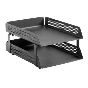 Double Letter Tray – Round Perforated Steel Range – Metal – 35 x 25 x 6.5 cm – Colour Options – 800BL