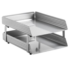 Letter Tray – Double – Fluted Steel Range – Metal – 35 x 25 x 17 cm – Silver – 532SI