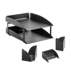 Desk Set – Modern Steel Range – Metal – Letter Tray – Business Card Holder – Pencil Cube and Cup – Colour Options – 411BL