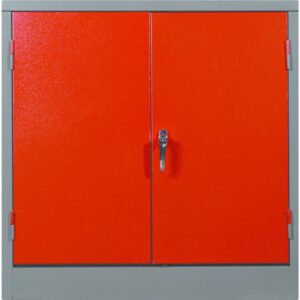 Steel Stationery Cupboard – Metal Storage Cabinet – 2 Shelves – Grey and Red – 90 x 90 x 45 cm – SC004-1-greyred