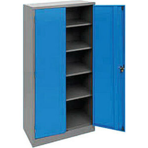 Steel Stationery Cupboard – Metal Storage Cabinet – 4 Shelves – Grey and Blue – 180 x 90 x 45 cm – SC002-greyblue