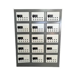 Steel Cell phone Locker – Metal – 15 Compartment – 73 x 57 x 30 cm – CELLOCK15-greyivory