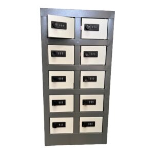 Steel Cell Phone Locker – Metal – 10 Compartment – 61 x 30 x 30 cm – CELLOCK10-greyivory