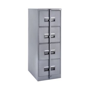 Steel Office Filing Cabinet – 4 Drawer File – Security Bar – Knock Down (Requires Assembly) – 130 x 47 x 63 cm – 4FC01KD-grey