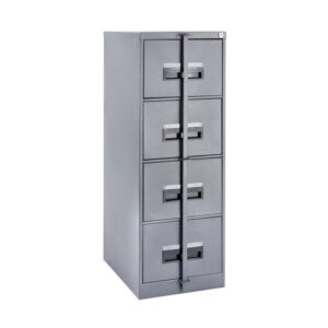Steel Office Filing Cabinet – 4 Drawer File – Security Bar – Knock Down (Requires Assembly) – 130 x 47 x 63 cm – 4FC01KD-grey